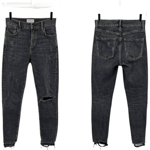 Agolde Gray High Rise Distressed Released Raw Hem Skinny Jeans Size 24 - Picture 10 of 10